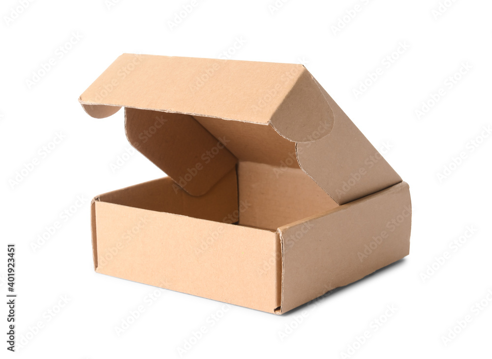 Blank cardboard box on white background