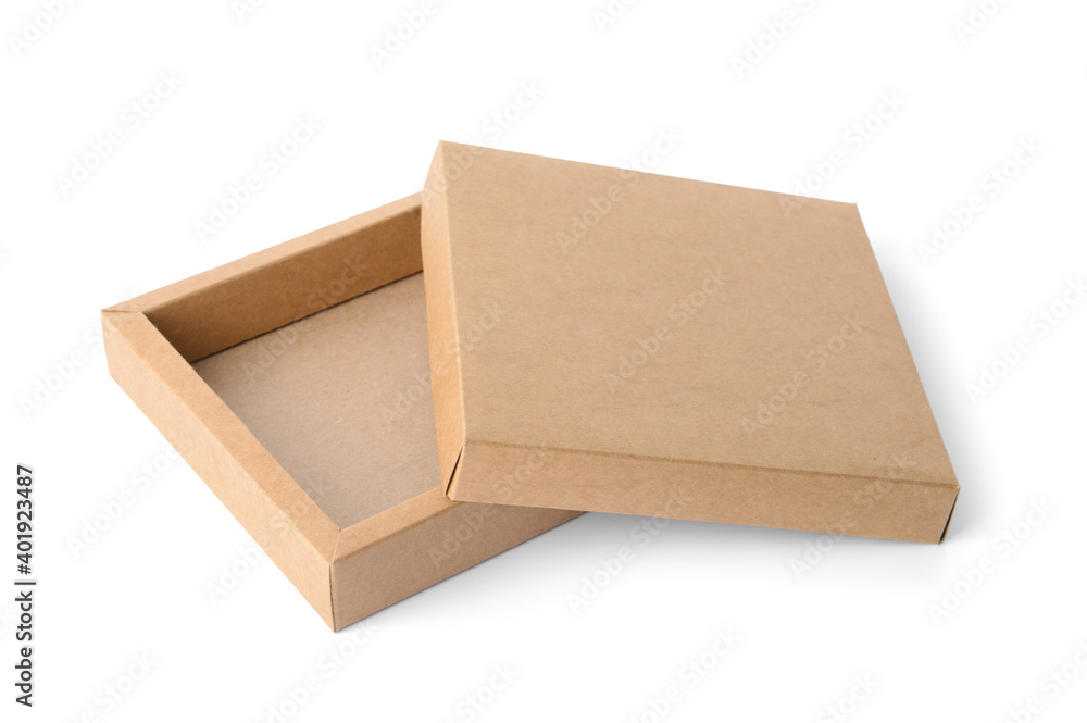 Blank cardboard box on white background