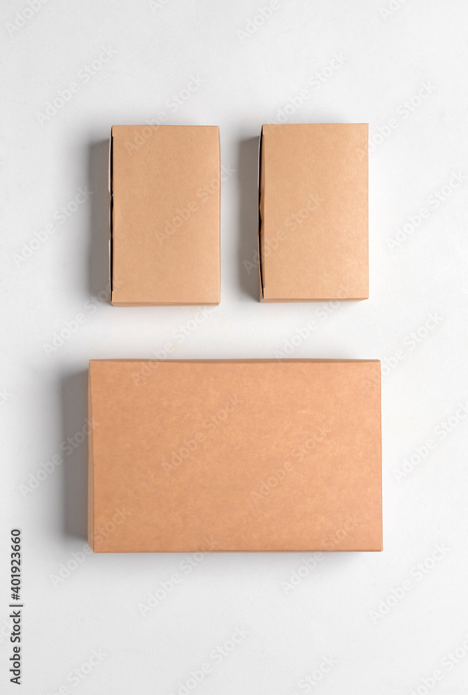 Blank cardboard boxes on white background