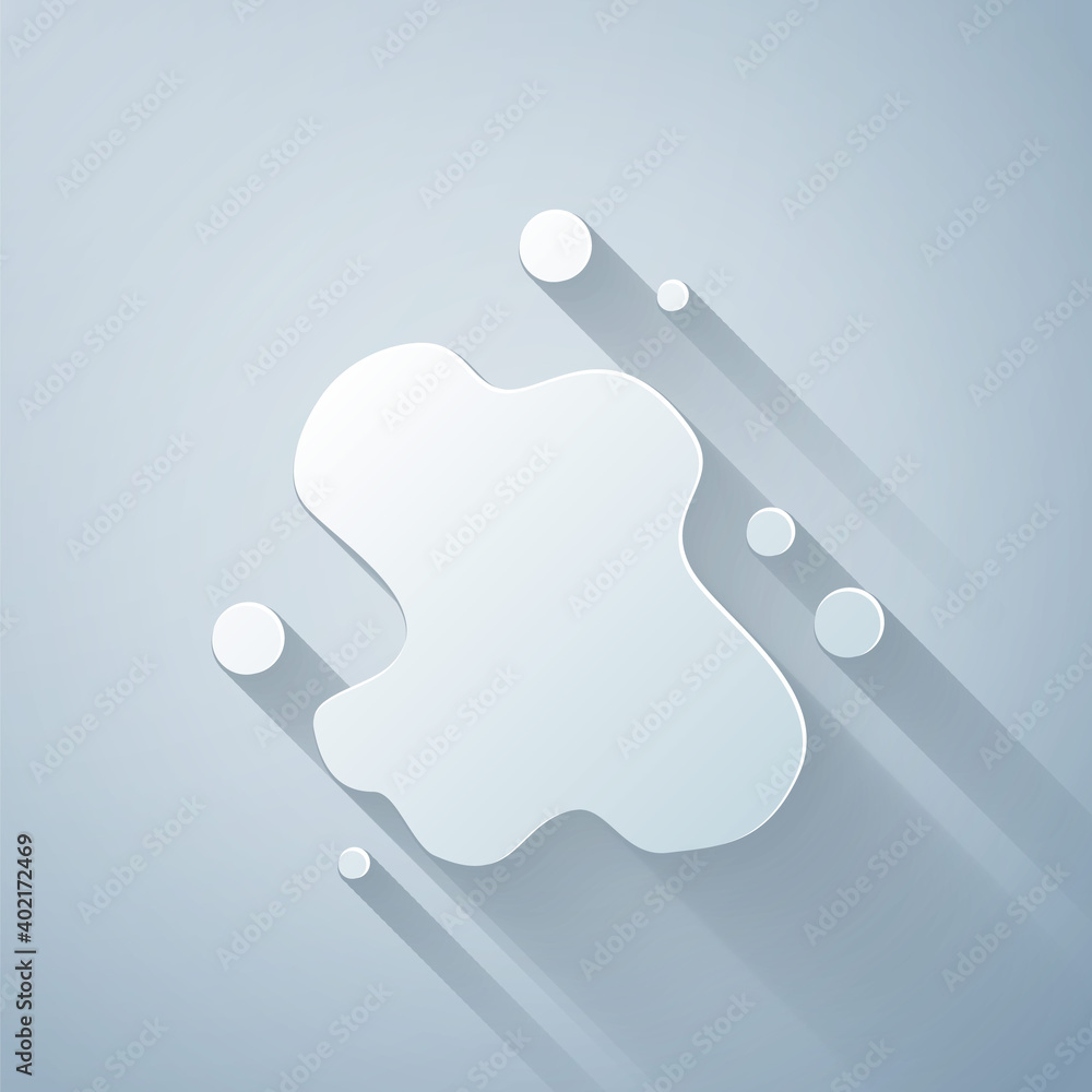 Paper cut Water spill icon isolated on grey background. Paper art style. Vector.