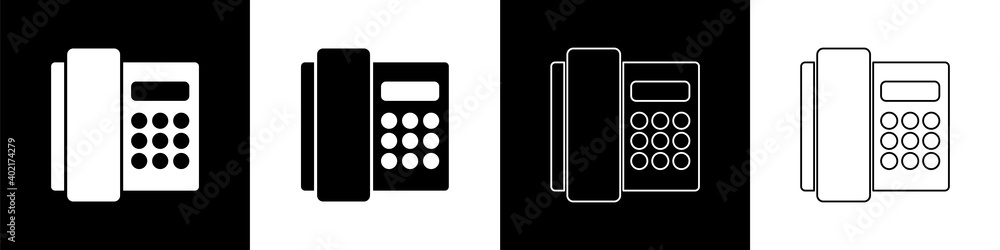 Set Telephone handset icon isolated on black and white background. Phone sign. Vector.