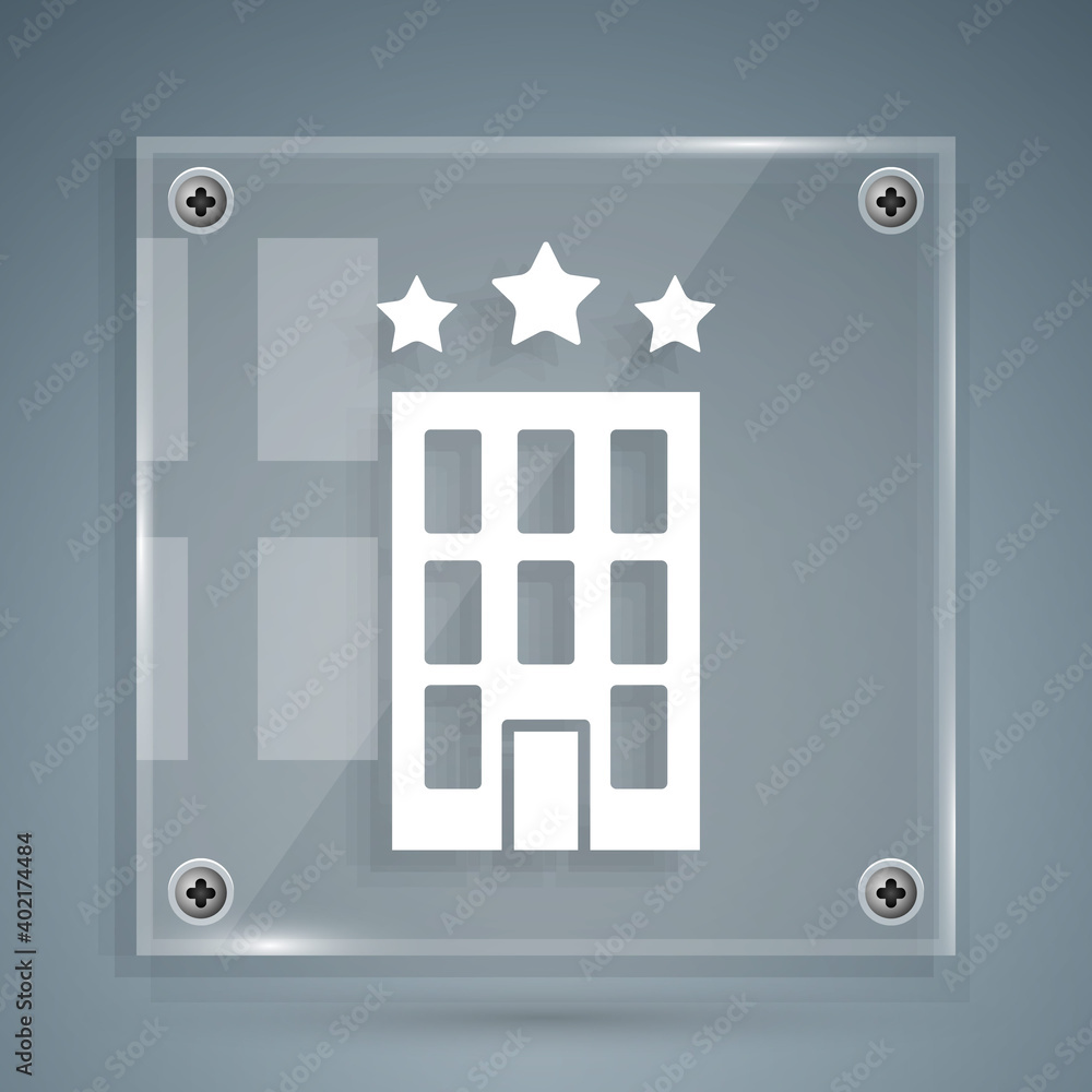 White Hotel building icon isolated on grey background. Square glass panels. Vector.