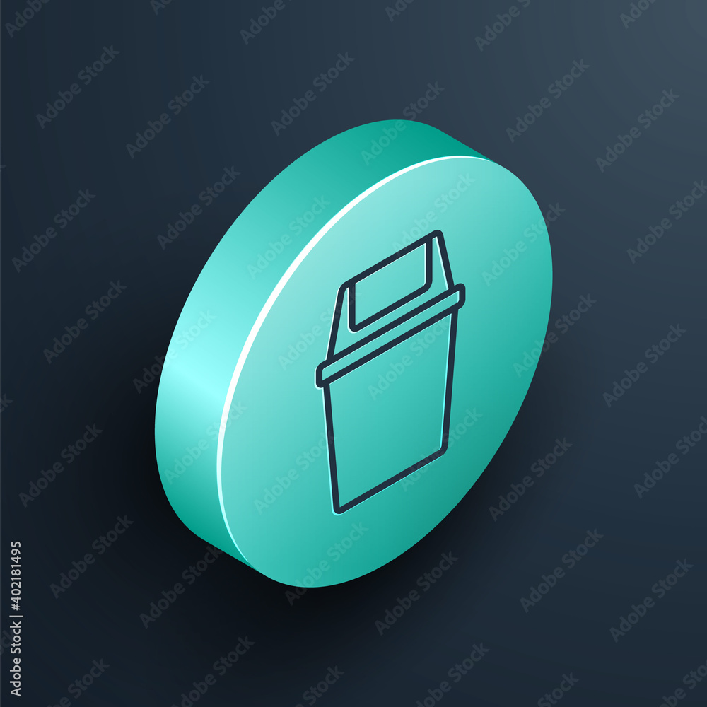 Isometric line Trash can icon isolated on black background. Garbage bin sign. Recycle basket icon. O