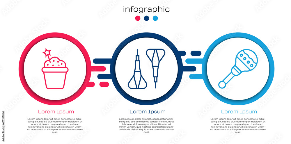 设置线条蛋糕、飞镖箭头和马拉卡斯。商业信息图模板。矢量。