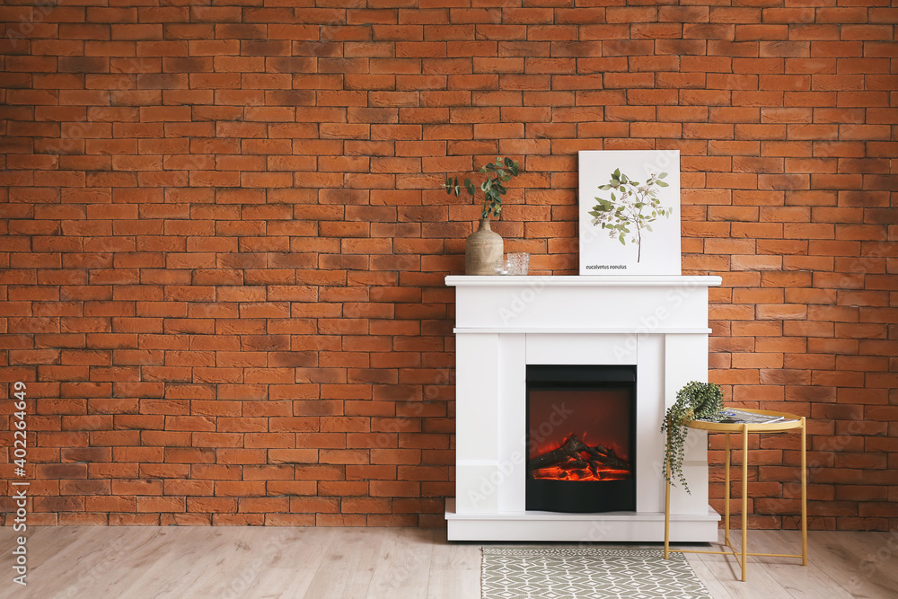 Interior of modern room with fireplace