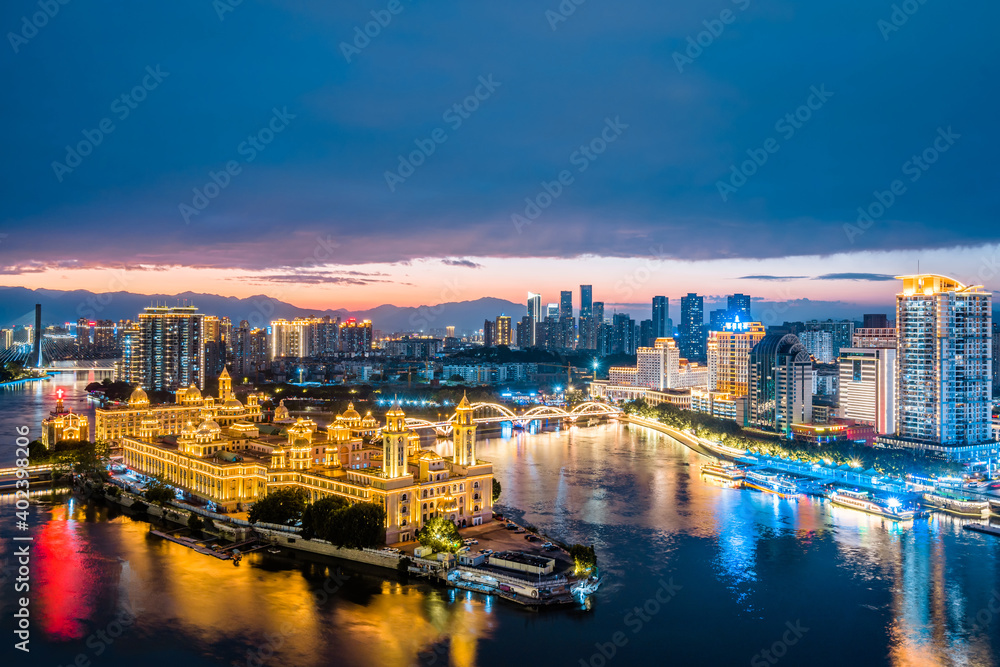 中国福建福州中洲岛天际线夜景