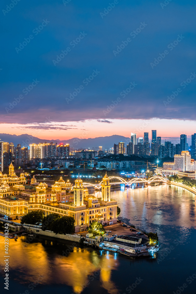 中国福建福州中洲岛天际线夜景