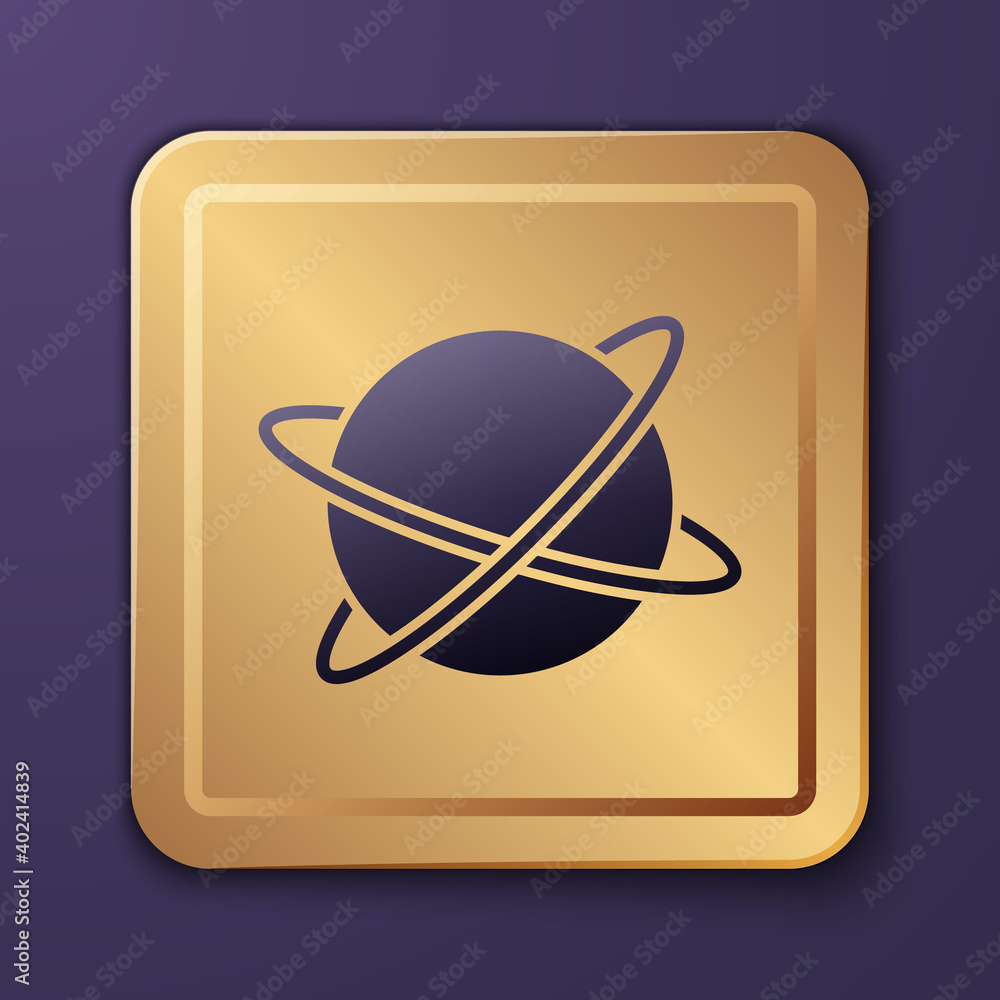 Purple Artificial satellites orbiting the planet Earth in outer space icon isolated on purple backgr