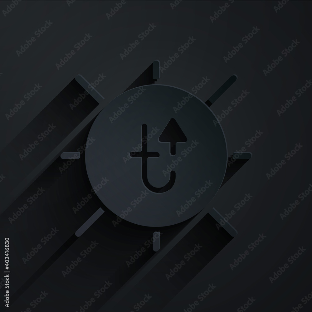 Paper cut Sun icon isolated on black background. Summer symbol. Good sunny day. Paper art style. Vec