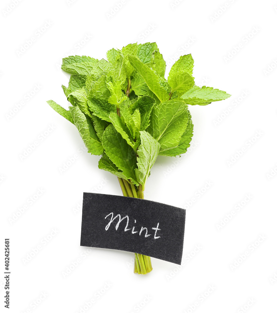 Fresh green mint on white background