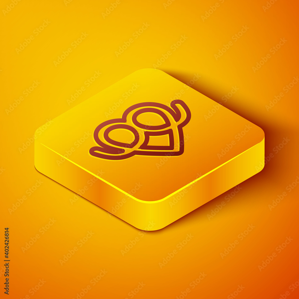 Isometric line Pretzel icon isolated on orange background. German comfort food pastry. Oktoberfest f