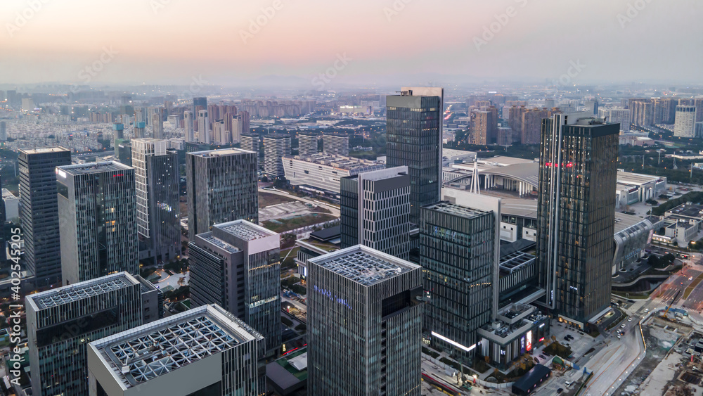 Aerial photography of architectural landscape skyline of Ningbo Financial District