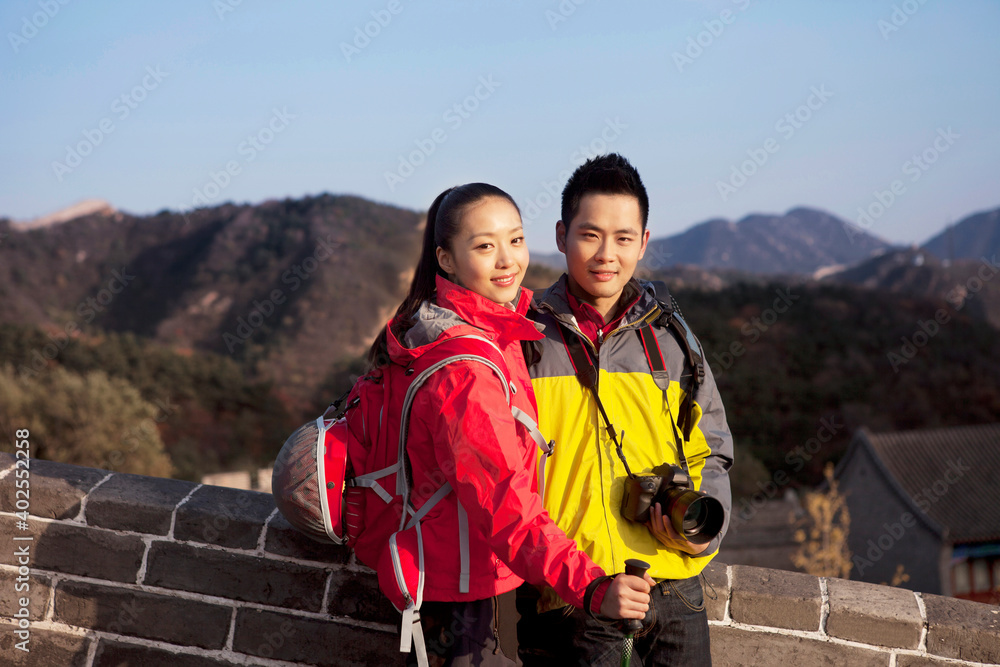 Young couples in the Great Wall Tourism 