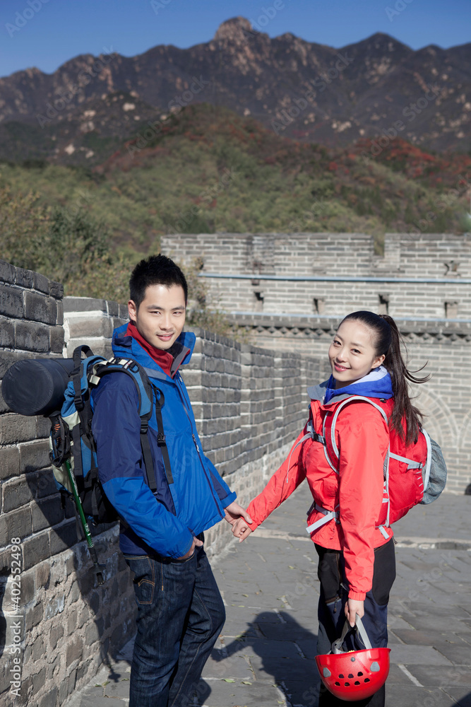 Young couples in the Great Wall Tourism