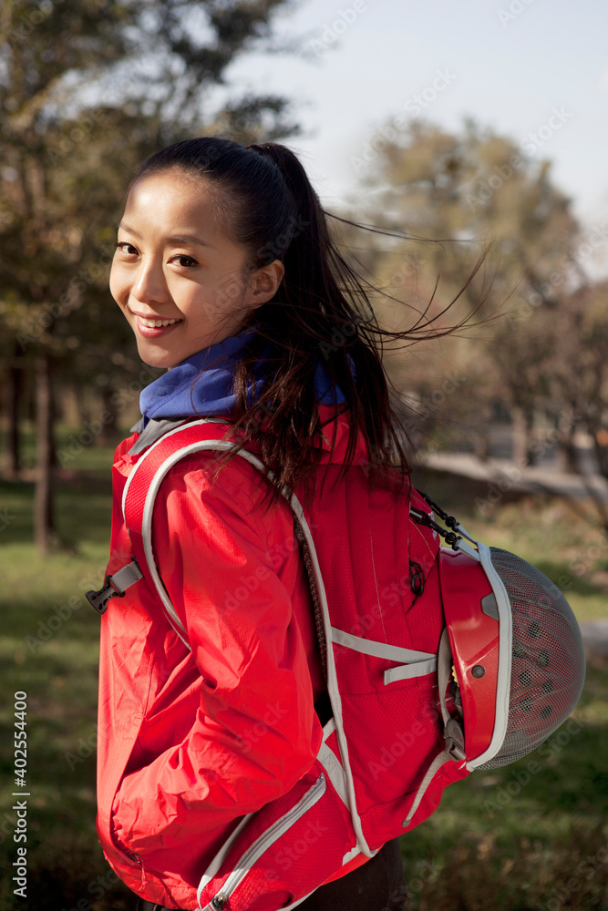 A young woman in the suburb tourism