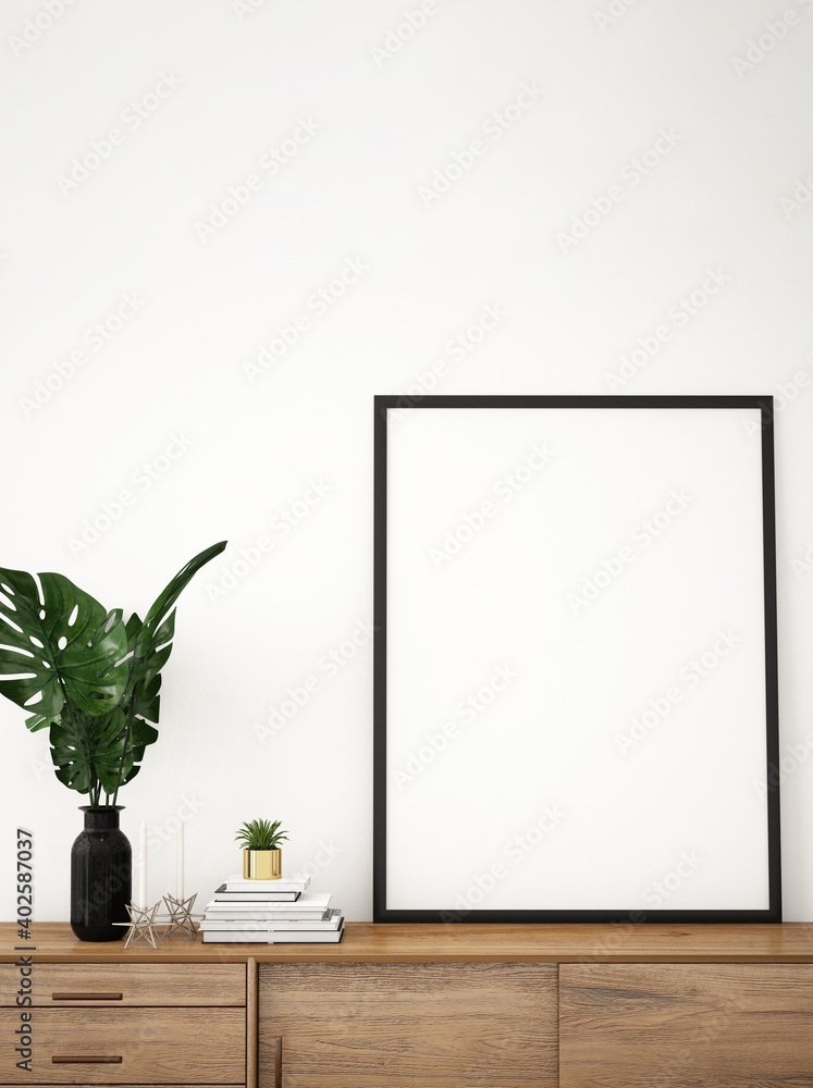 Interior of Frame mockup in living room,3d illustration,3d rendering