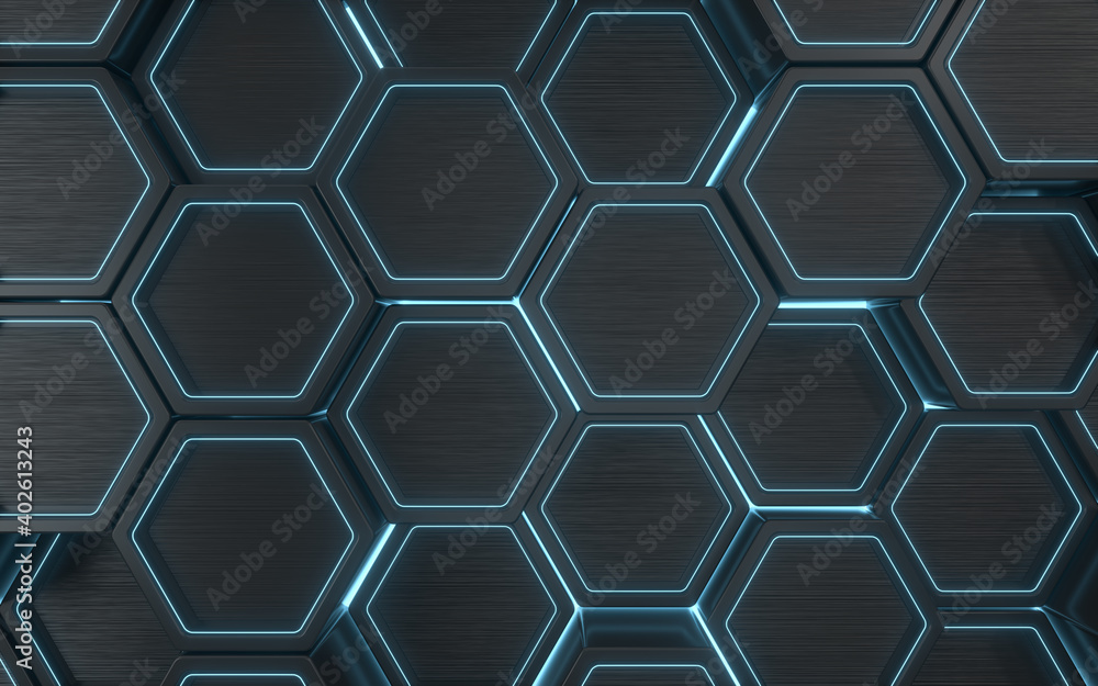 Hexagon geometric background, technology concept, 3d rendering.