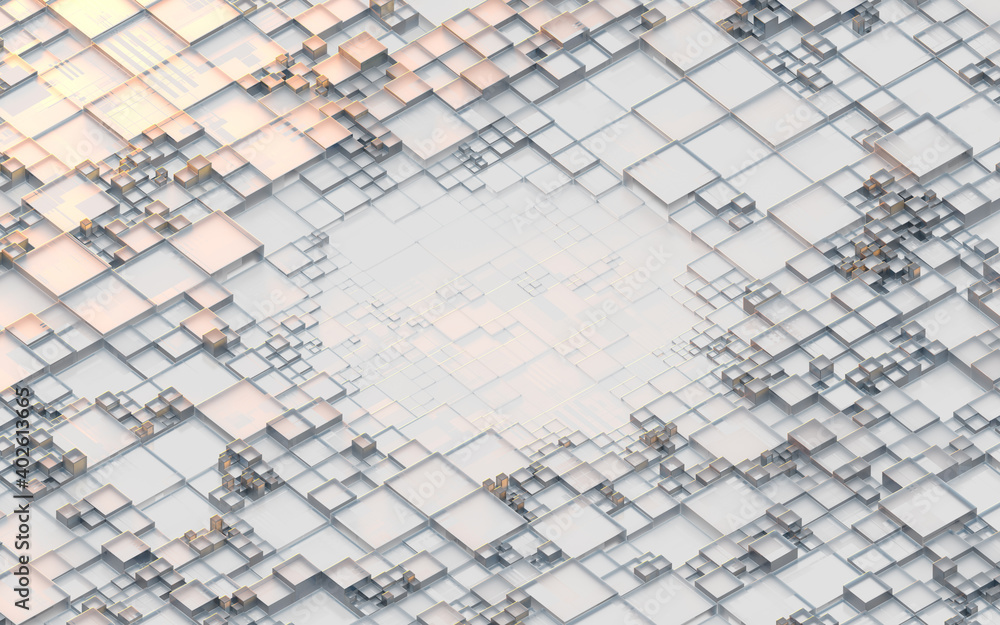 White cube pattern, abstract technology background, 3d rendering.