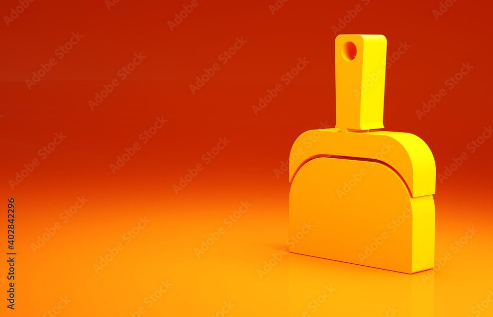 Yellow Dustpan icon isolated on orange background. Cleaning scoop services. Minimalism concept. 3d i