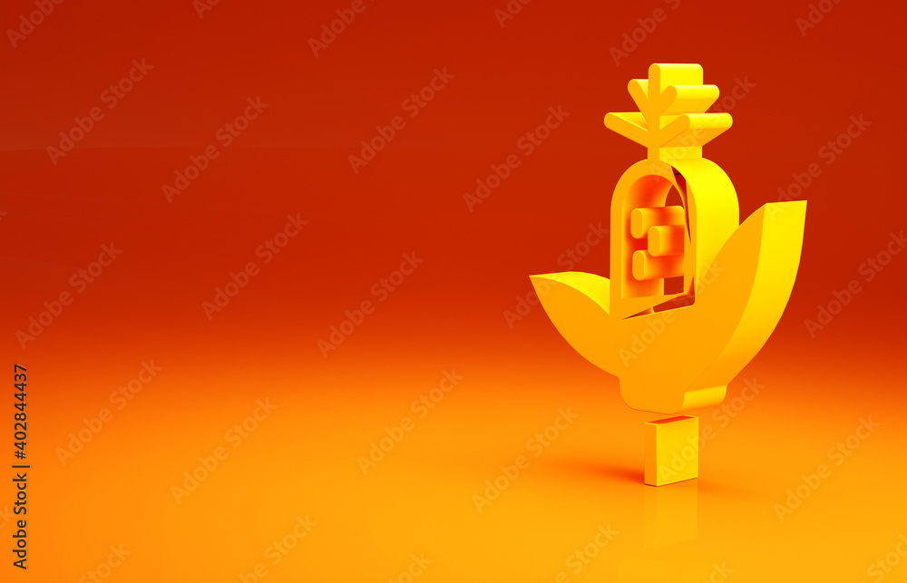 Yellow Corn icon isolated on orange background. Minimalism concept. 3d illustration 3D render.