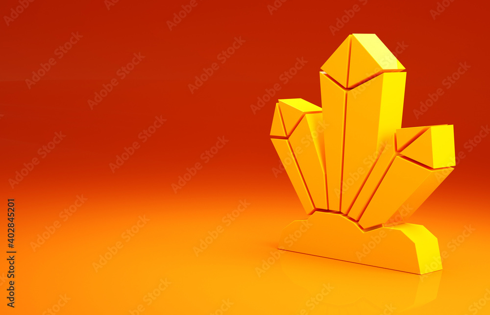 Yellow Magic stone icon isolated on orange background. Fantasy crystal. Jewelry gem for game. Minima