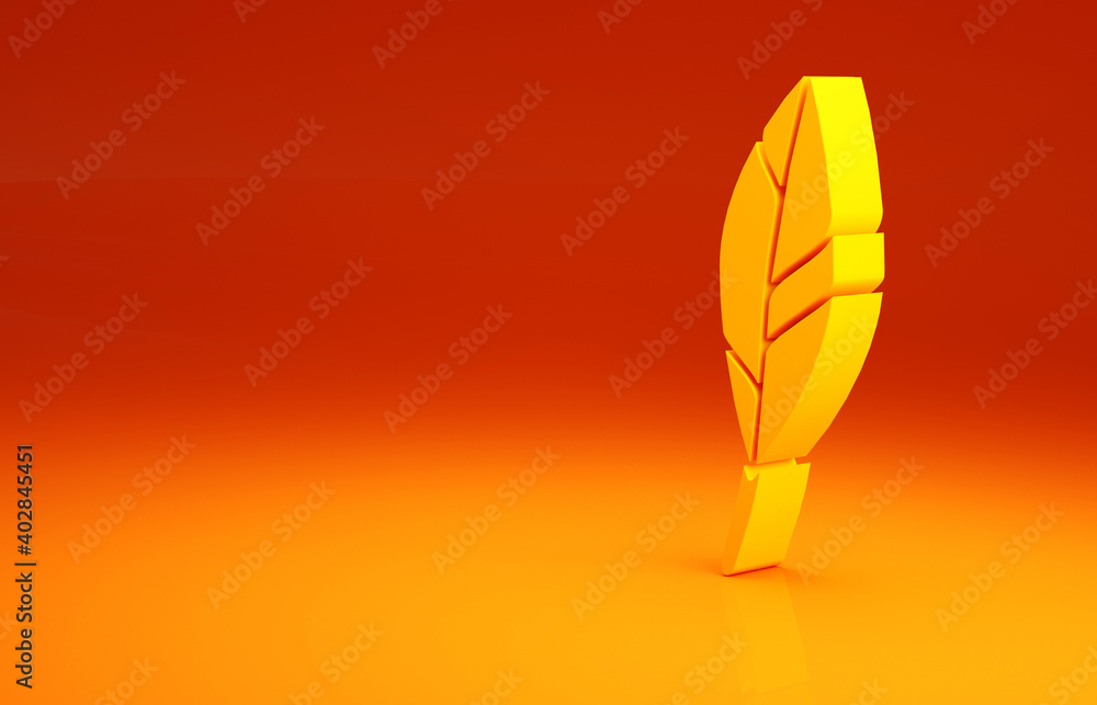 Yellow Magic feather icon isolated on orange background. Minimalism concept. 3d illustration 3D rend