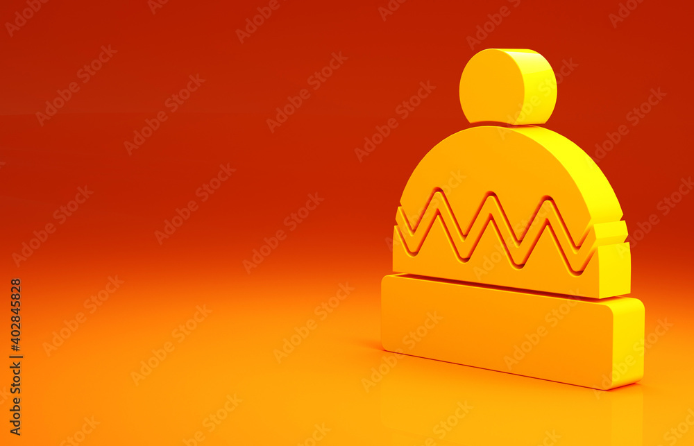 Yellow Winter hat icon isolated on orange background. Minimalism concept. 3d illustration 3D render.