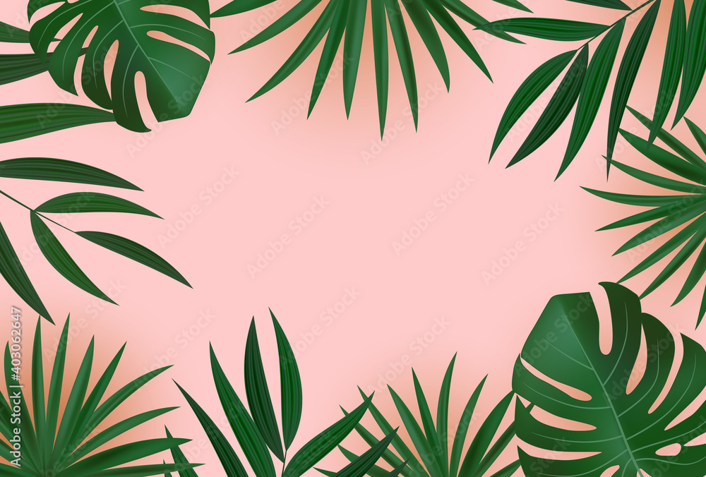 Natural Realistic Green and Gold Palm Leaf Tropical Background. Vector illustration EPS10