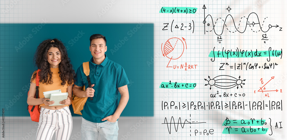 在大学学习精确数学科学的年轻人。在线教育的概念