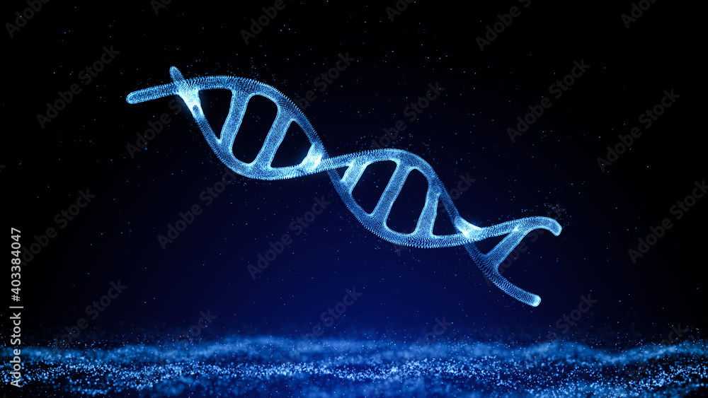 黑暗背景下的DNA结构。科学和医学概念。