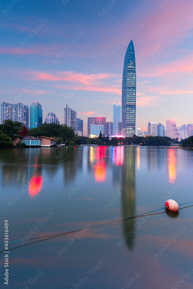 Shenzhen, China City Skyline at Twilight