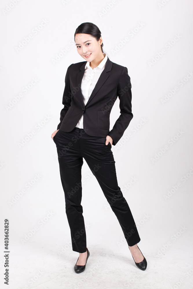 A young business woman in a suit