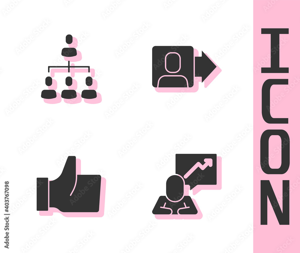 Set Team leader, Hierarchy organogram chart, Hand like and icon. Vector.