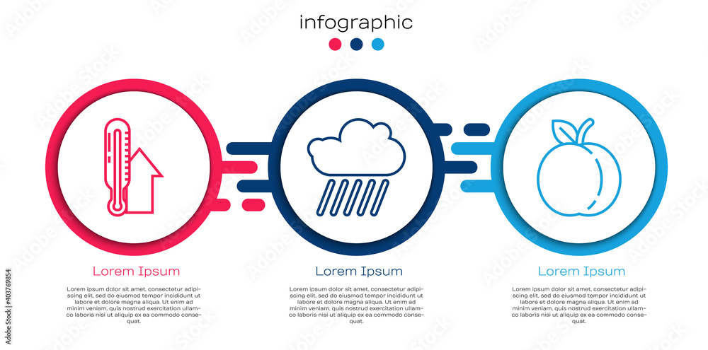 设线气象温度计，有雨有桃的云。商业信息图模板。Ve
