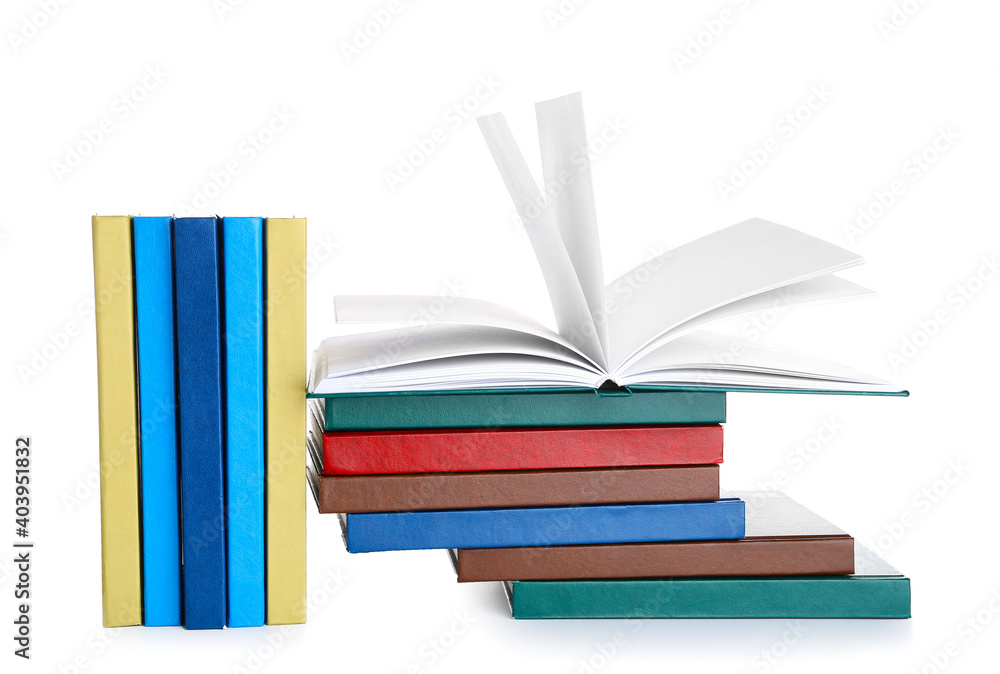 Many books on white background