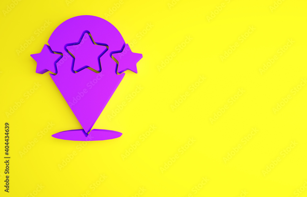 Purple Five stars customer product rating review icon isolated on yellow background. Favorite, best 