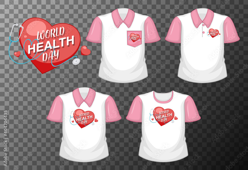 World health day logo with set of different shirts isolated on transparent background