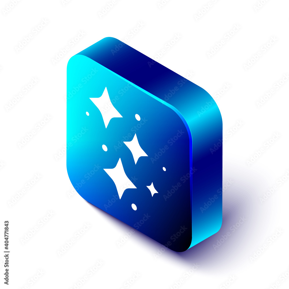 Isometric Sparkle stars with magical glitter particles icon isolated on white background. Magic chri