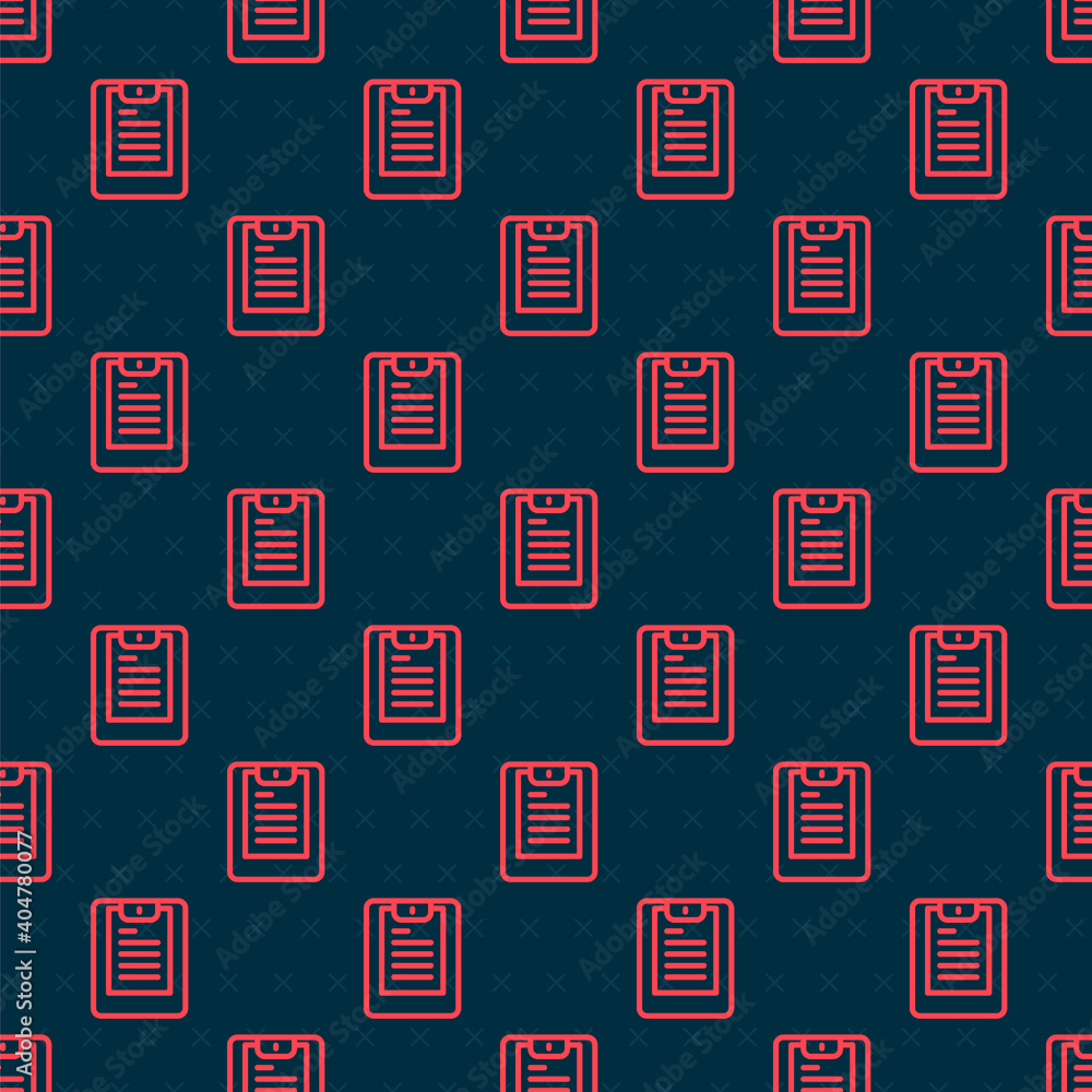 Red line Server, Data report icon isolated seamless pattern on black background. Vector.