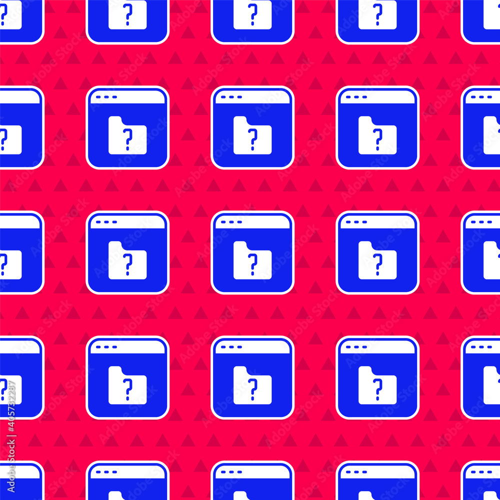 Blue File missing icon isolated seamless pattern on red background. Vector.