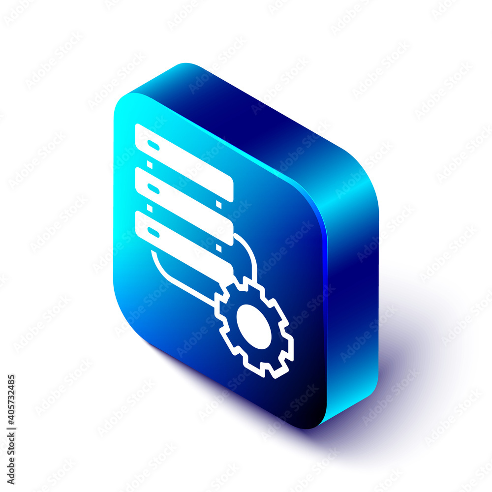 Isometric Server and gear icon isolated on white background. Adjusting app, service concept, setting