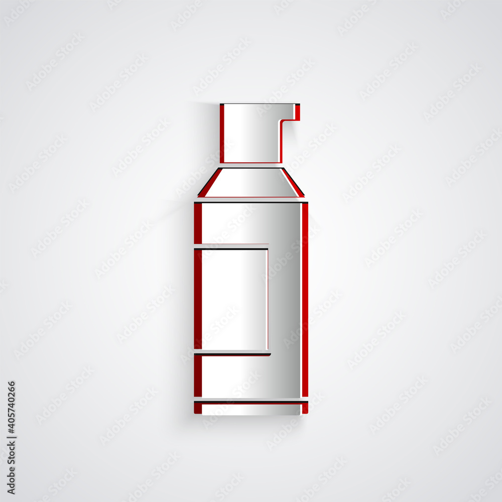 Paper cut Spray can for hairspray, deodorant, antiperspirant icon isolated on grey background. Paper