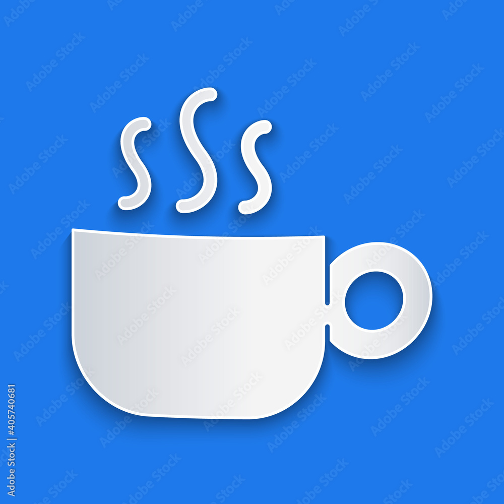 Paper cut Coffee cup icon isolated on blue background. Tea cup. Hot drink coffee. Paper art style. V