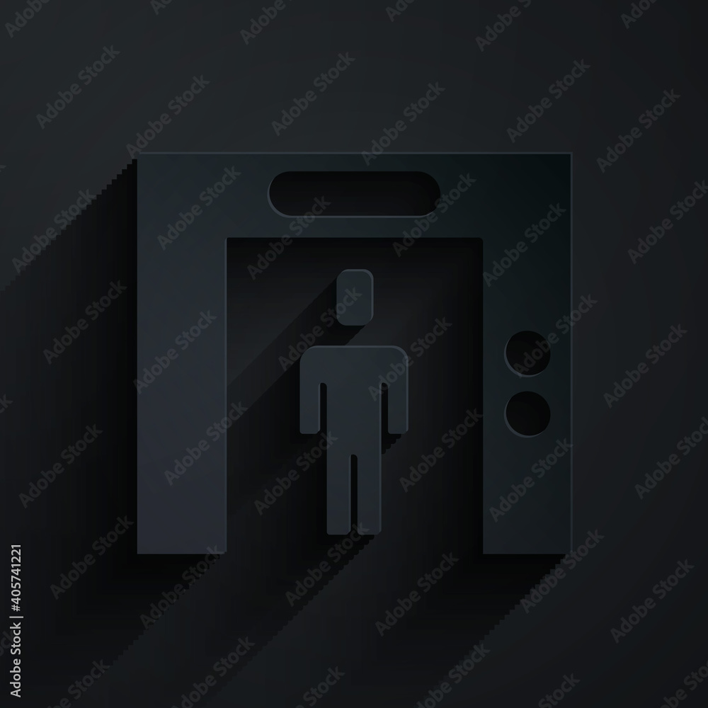 Paper cut Lift icon isolated on black background. Elevator symbol. Paper art style. Vector.