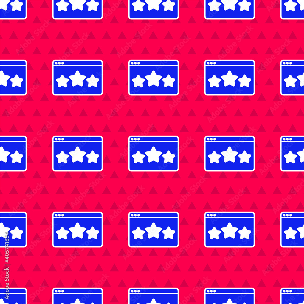 Blue Five stars customer product rating review icon isolated seamless pattern on red background. Fav