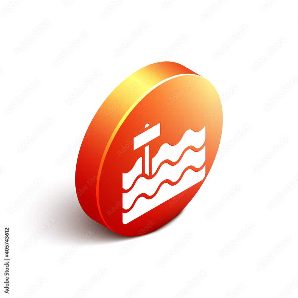 Isometric Garden bed or cultivation bed icon isolated on white background. Orange circle button. Vec