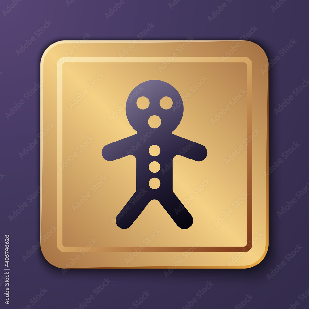 Purple Holiday gingerbread man cookie icon isolated on purple background. Cookie in shape of man wit