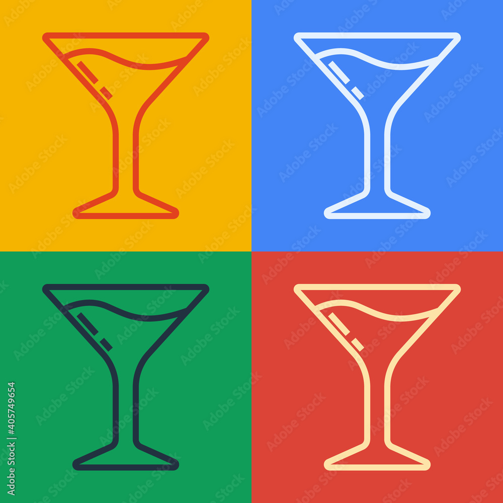 Pop art line Martini glass icon isolated on color background. Cocktail icon. Wine glass icon. Vector