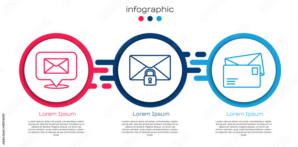 用信封、邮件锁定密码和信封设置语音气泡。商业信息图