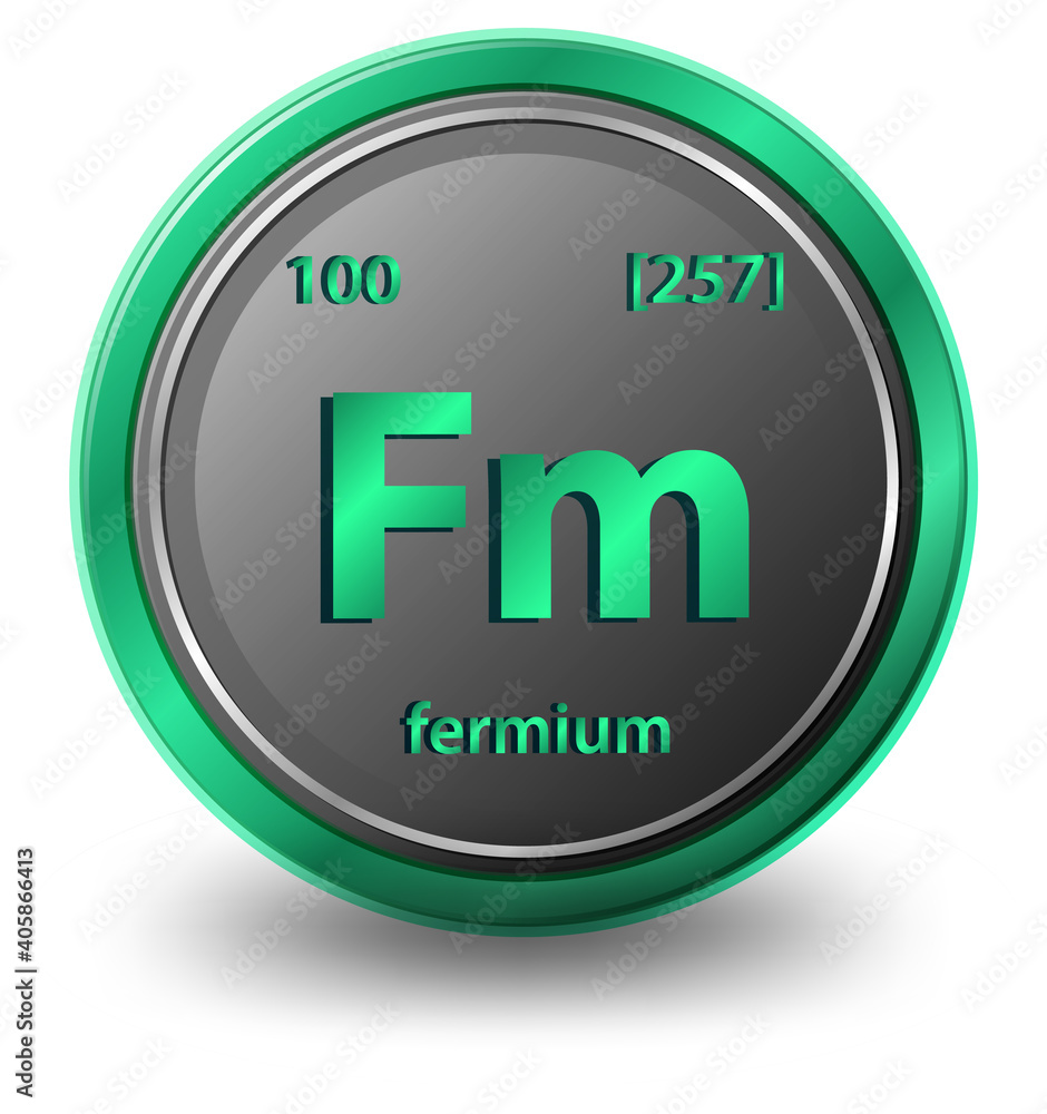 Fermium chemical element. Chemical symbol with atomic number and atomic mass.